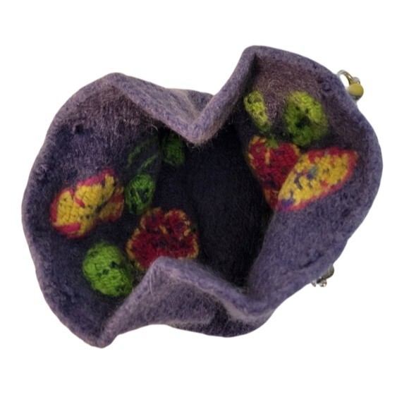 Crochet Floral Handbag 11x10x5 Blue Pearl Handle Hand Crafted - Picture 5 of 6